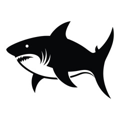 Shark Silhouette Vector - Aggressive Pose with Sharp Fins and Tail, Isolated Design on White Background.