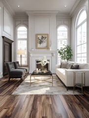 gorgeous living room featuring elegant hardwood flooring in a newly built highend residence