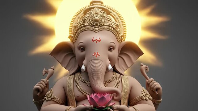A captivating portrayal of lord ganesha, the revered hindu deity, showcasing his iconic elephant head, symbolizing wisdom, prosperity, and the remover of obstacles, in a divine representation