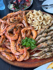 Fresh Seafood Assortment: Mussels, Shrimp, and Fish