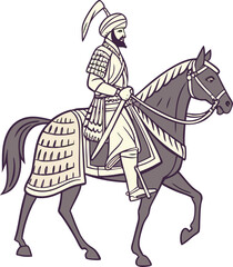 Old engraved illustration of Mughal knight (horseman)