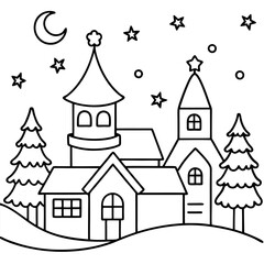 A vector of christmas night town outline design