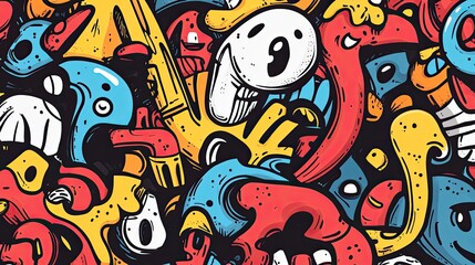 Vibrant Abstract Cartoon Illustration: Playful Shapes, Bold Colors, and Unique Style
