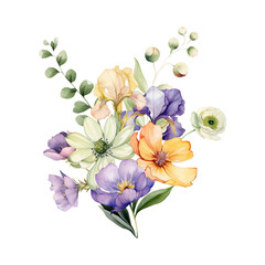 Fototapeta premium Vibrant watercolor floral arrangement on a black background