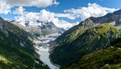 Fototapeta premium Alpine valley with glacier lake