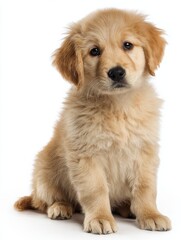 Obraz premium a photostock of a fluffy golden retriever puppy isolated on white background high quality