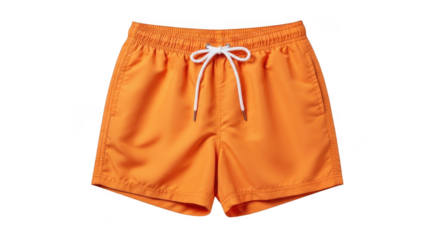 Orange swim trunks with drawstring isolated on transparent background