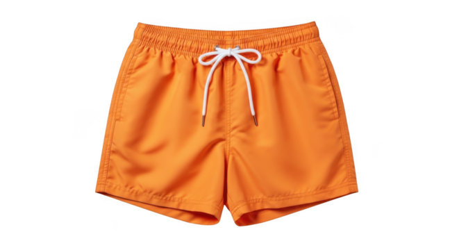Orange swim trunks with drawstring isolated on transparent background