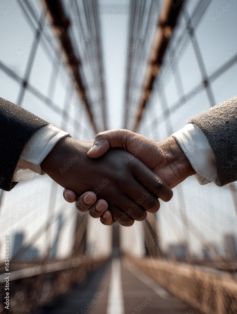 Aufkleber a handshake above a symbolic bridge in the background representing unity and the power of collaborat