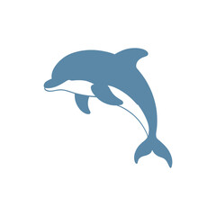 Fototapeta premium Blue dolphin leaping out of water stylized graphic animal marine