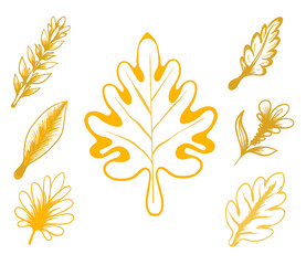 Golden Leaf Illustration Set, Elegant Botanical Vector Designs
Gold Foil Leaf Outlines, Luxurious Nature Graphics
Shiny Golden Leaves Collection, Decorative Plant Art
Metallic Gold Leaf Silhouettes.