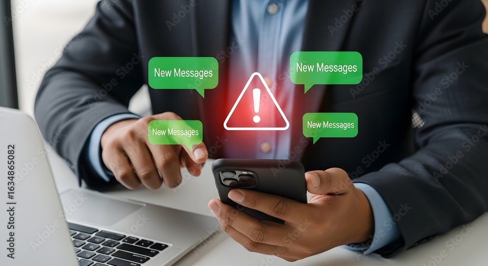 Poster understanding mobile security risks and new messages alerts on smartphone devices today