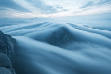 Cloud waves flowing gracefully over a mountain landscape at dawn, Time-lapse of clouds flowing on top of a mountain in China