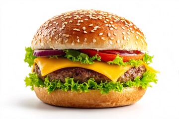 Delicious appetizing burger. Exotic food. Image for designers, marketers and IT. Popular illustration, object. Sphere of trade, economy, sales.