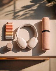 Neurodivergent Travel Essentials Noise-Canceling Headphones, Compression Roll, and Tactile Fidgets in Pastel Harmony