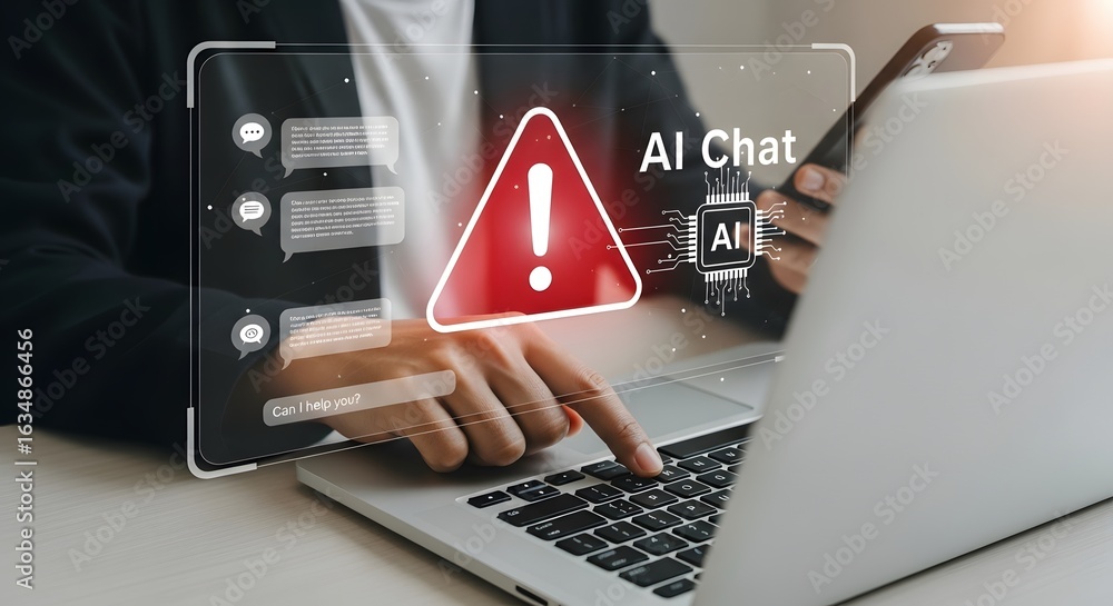 Aufkleber ai chatbot warning message on laptop screen artificial intelligence error alert technology risk