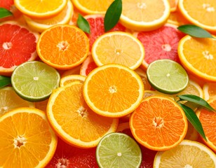 Obraz premium Vibrant citrus fruit slices, tightly arranged, showcasing diverse colors and textures