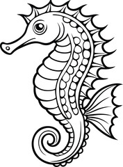 Fototapeta premium Seahorse t shirt design silhouette and vector line art, Detailed Line Art for Relaxation and Stress Relief, Ideal for Adult Coloring Books or Printable Art Therapy Projects