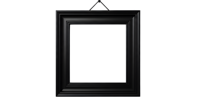 Isolated black frame hanging against dark background png, transparent, white background, ai generated, 