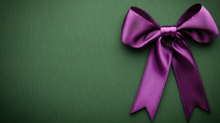 Luxurious Purple Ribbon Bow on Deep Green Textured Backdrop