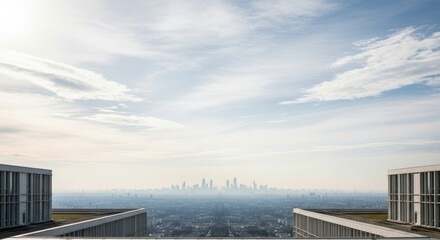 Obraz premium Modern Architecture Meets City Skyline Under a Vast Cloudy Sky