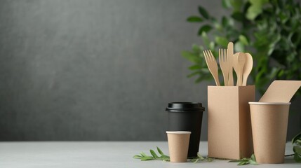 Eco friendly disposable tableware and drinkware with green plant
