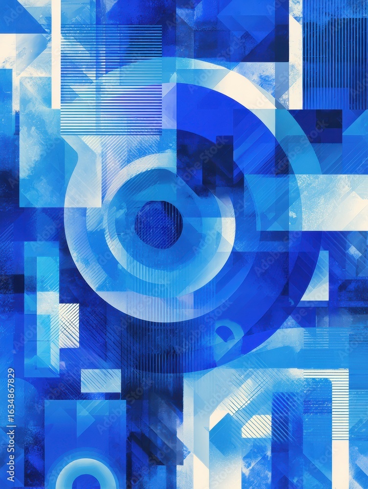 Poster abstract blue geometric shapes creating a dynamic and vibrant pattern in a modern digital artwork