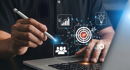 Fototapeta premium Business strategy and goals concept with digital marketing and development planning ideas