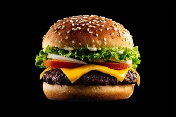 Delicious appetizing burger. Exotic food. Image for designers, marketers and IT. Popular illustration, object. Sphere of trade, economy, sales.
