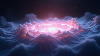 Fototapeta premium A luminous cosmic event forms a glowing crater of purple and pink clouds in the vastness of space.