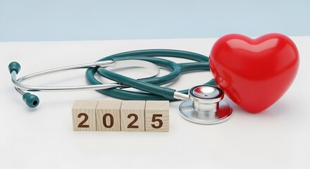 Healthcare 2025: stethoscope and heart health concept