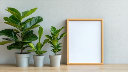 Plants and blank frame for copy space mockup display