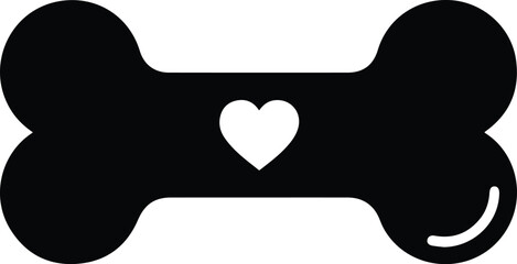  dog bone with heart symbol isolated on white background, representing pet love, care, and veterinary services in a simple and cute design