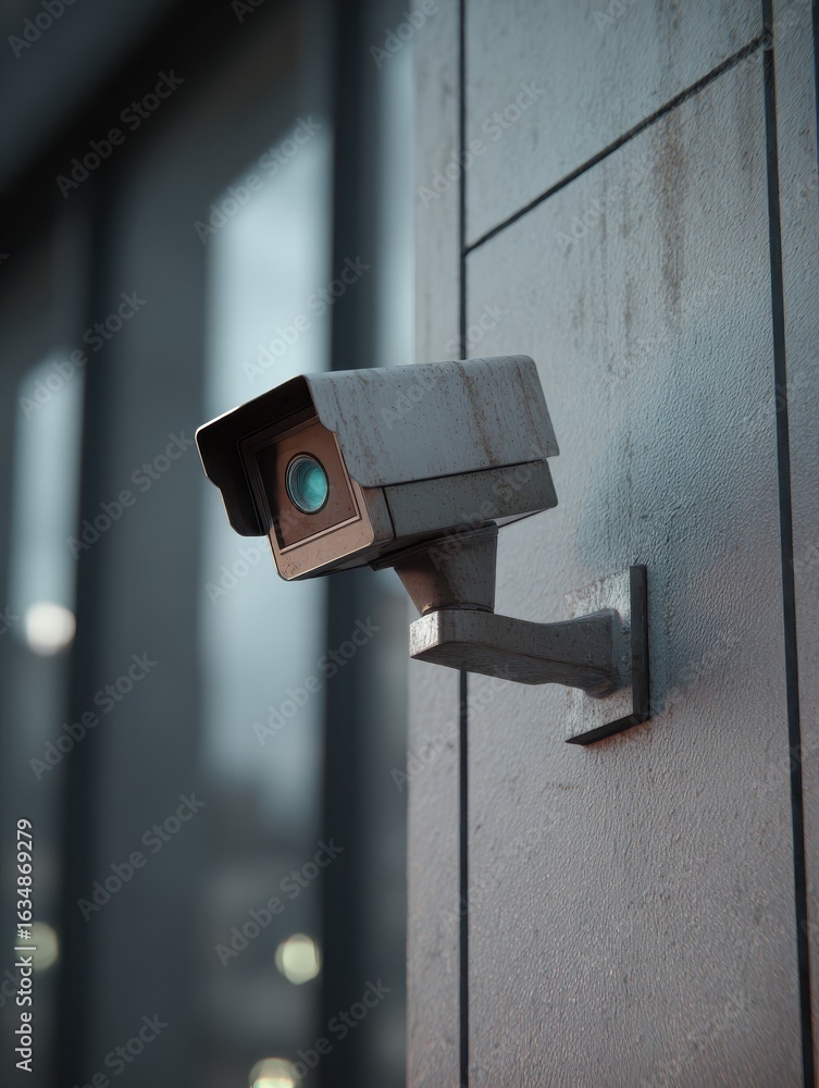 Poster modern security camera on building wall generative ai image