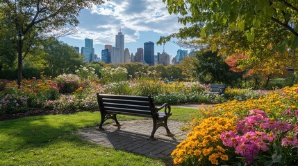 City park scene with colorful flowers