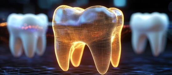 3D rendered glowing tooth.  Advanced dental technology