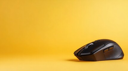 Wireless computer mouse on yellow background for technology and productivity concepts