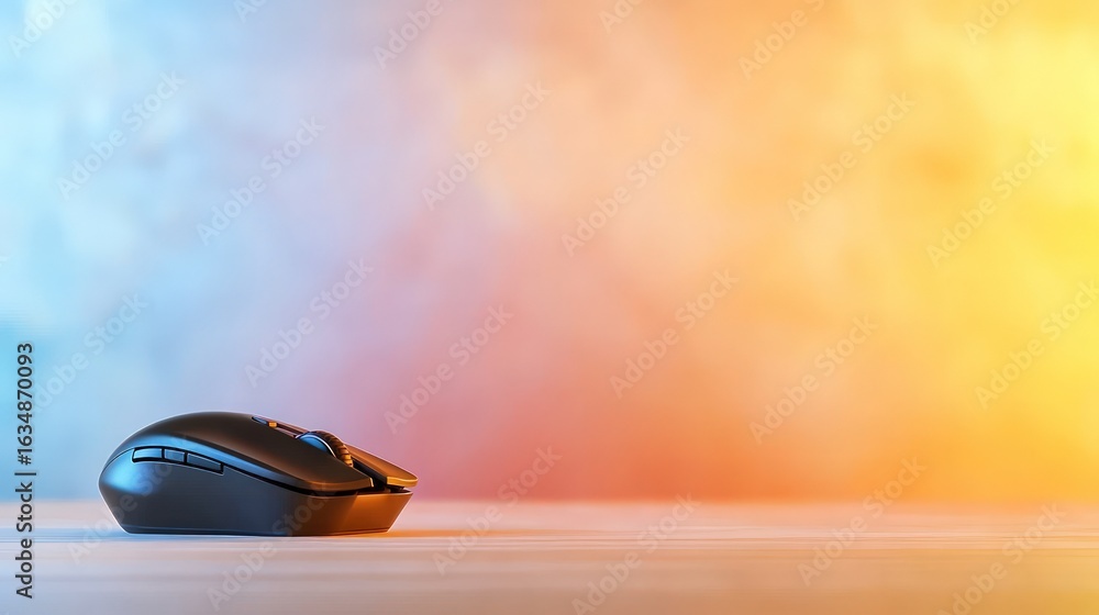 Poster ergonomic wireless computer mouse on modern gradient background for productivity