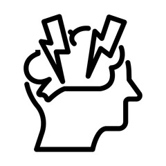 Outline Simple Head Brainstorming Idea With Lightning Bolt Shape Icon
