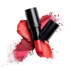 Red lipstick swatches, open tube, studio shot, cosmetic beauty product