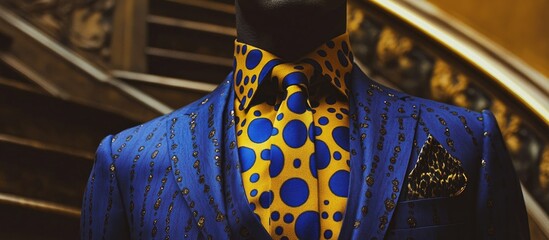 Dazzling Blue Suit with Bold Yellow Polka Dot Tie and Textured Pocket Square