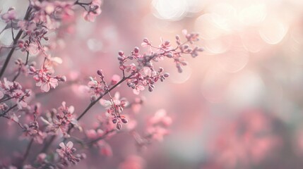 Dreamy Pink Blossom Branches: Soft Light, Gentle Bokeh, Springtime Serenity