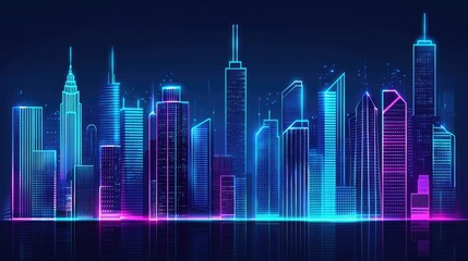 Electric Metropolis: A Futuristic Skyline Glowing with Blue and Magenta Neon