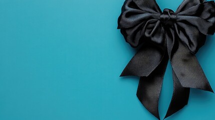 Elegant Black Satin Bow on Teal Background: Minimalist Gift Wrapping Design