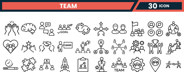 Vector art of team work and collaboration icons isolated on white background