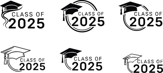  class of 2025 graduation cap designs in vector format, perfect for invitations, announcements, and celebratory materials isolated on white background