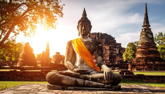 Ancient Buddha statue in a historical park