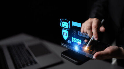 AI chatbot improves virtual assistant interaction. AI chatbot processes text, supports users, AI...