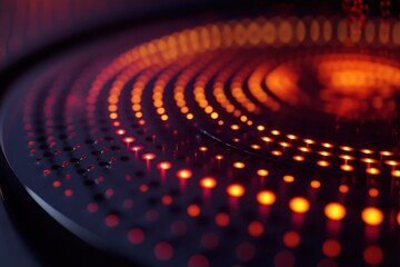 Flowing particles and glowing dots in a mesmerizing circular pattern, Flowing particles Glowing dots move from a circle with space for text or product