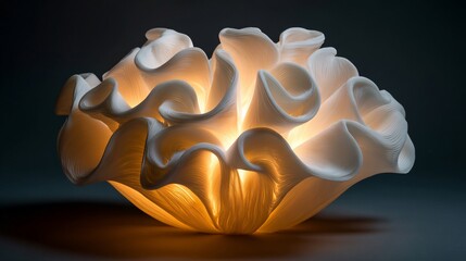 Curvy white bowl, like flower petals, glowing from within